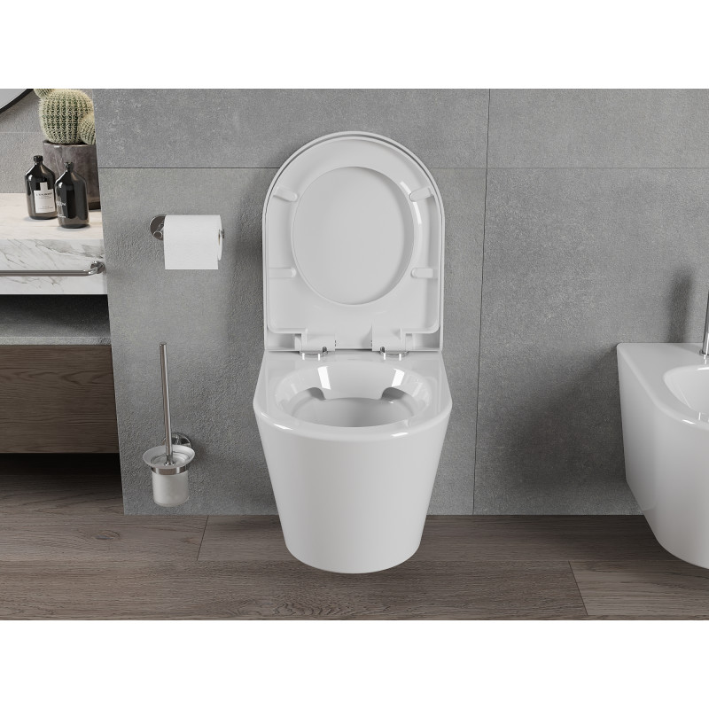 Mexen Rico taza de inodoro Rimless con asiento duroplast duro de caída lenta, blanco brillo - 30720200