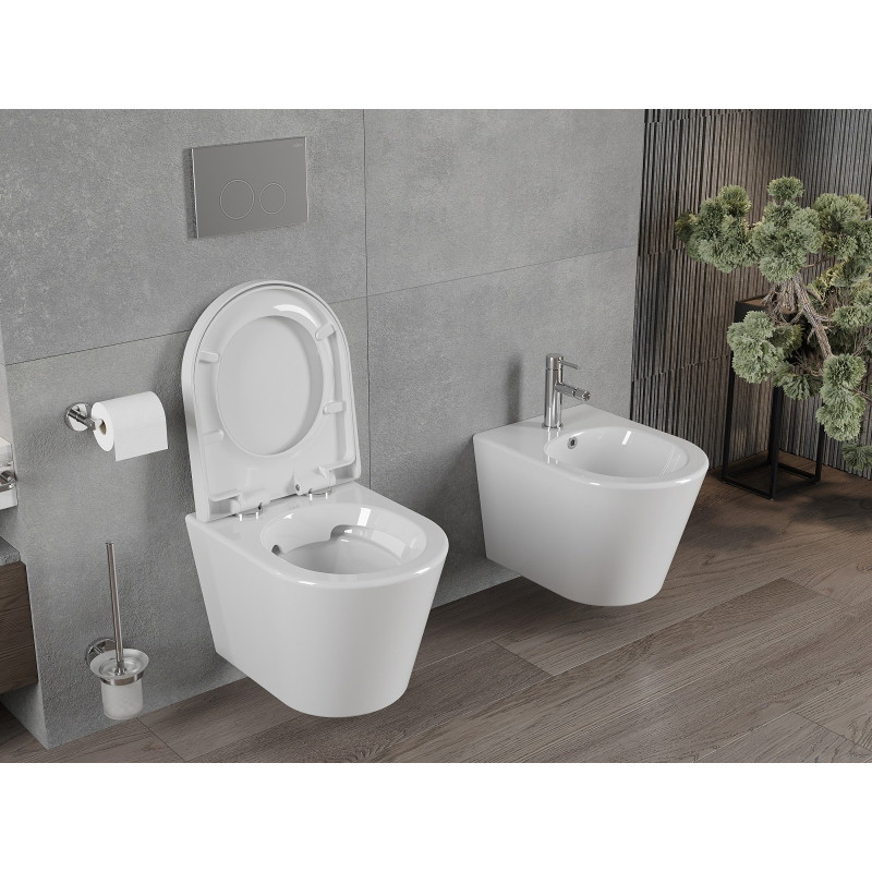 Mexen Rico Rimless WC-pott aeglaselt sulguva vastupidava duroplast kattega, valge läige - 30720200