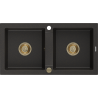 Mexen Mario lavello in granito a 2 vasche 820 x 436 mm, nero/oro metallico, sifone dorato - 6504822000-75-G