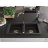Mexen Mario fregadero de granito de 2 compartimentos 820 x 436 mm, negro/dorado metálico, sifón dorado - 6504822000-75-G
