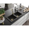 Mexen Mario Granitspüle 2-Kammer 820 x 436 mm, schwarz/goldener Metallic, goldener Siphon - 6504822000-75-G