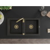 Mexen Mario évier en granit à 2 bacs 820 x 436 mm, noir/or métallisé, siphon doré - 6504822000-75-G