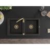Mexen Mario Granitspüle 2-Kammer 820 x 436 mm, schwarz/goldener Metallic, goldener Siphon - 6504822000-75-G