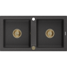 Mexen Mario granitspüle 2-kammer 820 x 436 mm, schwarz gesprenkelt, goldener siphon - 6504822000-76-G