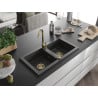 Mexen Mario Granitspüle 2-Becken 820 x 436 mm, schwarzer Sprenkel, goldener Siphon - 6504822000-76-G