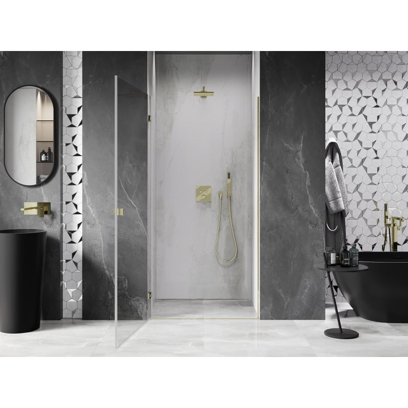 Mexen Lunar-B left-hinged shower door 55 cm, transparent, gold - 832-055-000-50-00-L