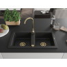 Mexen Mario 2-kompartement granieten gootsteen 820 x 436 mm, zwart, gouden sifon - 6504822000-77-G
