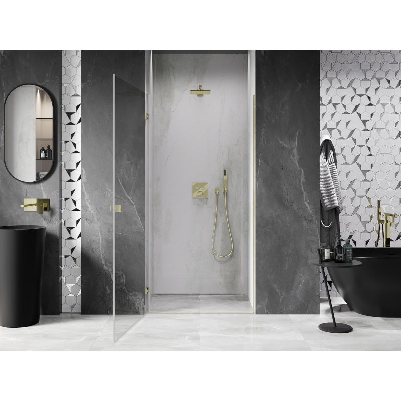 Mexen Lunar-B puerta de ducha abatible izquierda 55 cm, transparente, dorado cepillado - 832-055-000-55-00-L