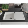Mexen Leo évier en granit à 1 bac avec égouttoir 900 x 500 mm, blanc, siphon noir - 6501901010-20-B