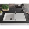 Mexen Leo Granitspüle 1-Becken mit Abtropffläche 900 x 500 mm, weiß, schwarzer Siphon - 6501901010-20-B