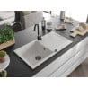 Mexen Leo Granitspüle 1-Becken mit Abtropffläche 900 x 500 mm, weiß, schwarzer Siphon - 6501901010-20-B