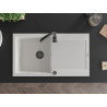 Mexen Leo évier en granit à 1 bac avec égouttoir 900 x 500 mm, blanc, siphon noir - 6501901010-20-B