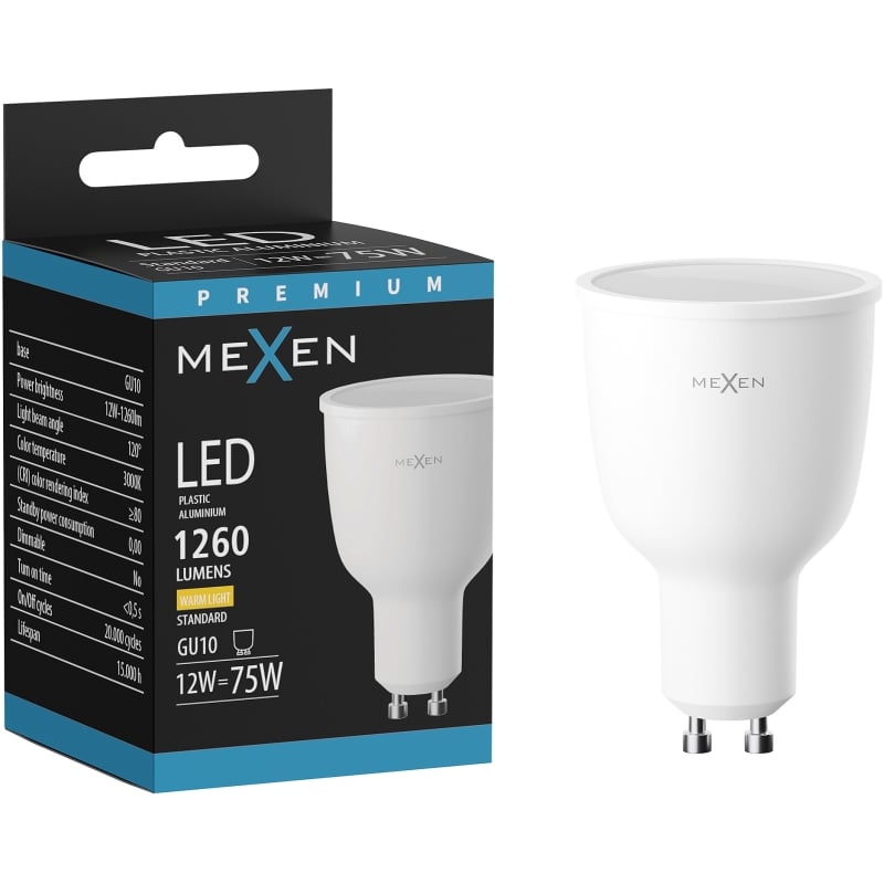 Mexen Nova Bombilla LED GU10, 12W, Cálida - 3000K, 1260 lm - L108-GU10-1230-01