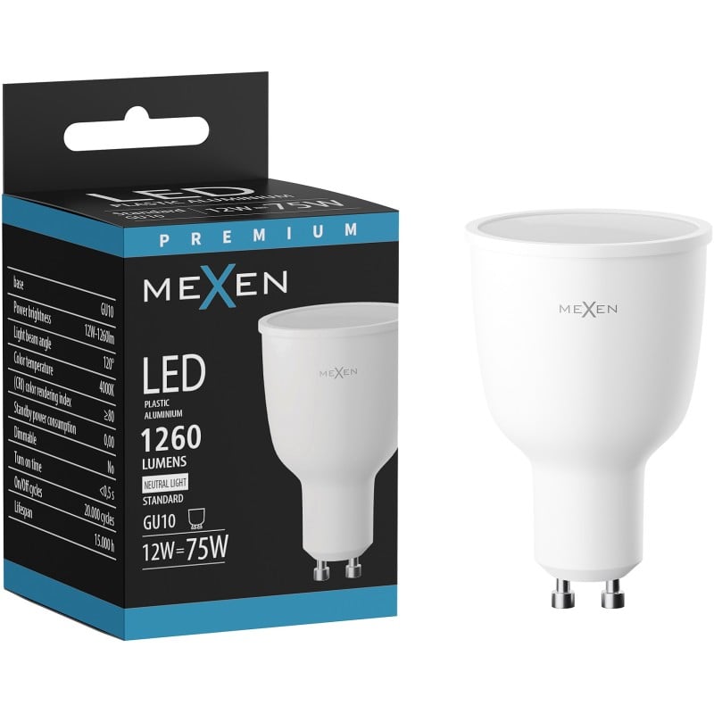 Mexen Nova LED-lamppu GU10, 12W, Neutraali - 4000K, 1260 lm - L108-GU10-1240-01