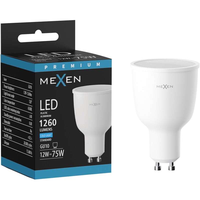 Mexen Nova LED-lampa GU10, 12W, Kall - 6500K, 1260 lm - L108-GU10-1265-01