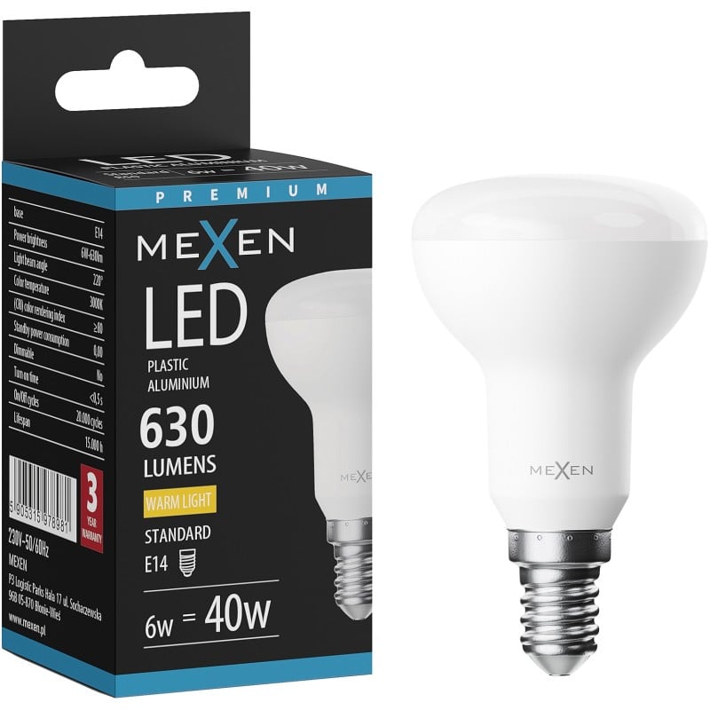 Mexen Nova Bombilla LED E14, R50, 6W, Cálida - 3000K, 630 lm - L103-E14-0630-01