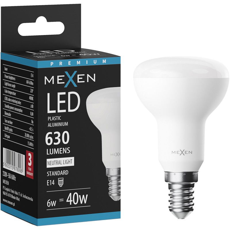 Mexen Nova Lampadina LED E14, R50, 6W, Neutra - 4000K, 630 lm - L103-E14-0640-01