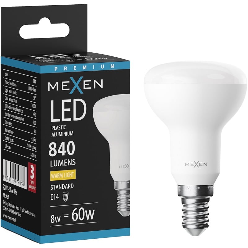 Mexen Nova Bombilla LED E14, R50, 8W, Cálida - 3000K, 840 lm - L103-E14-0830-01