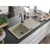 Mexen Leo granieten spoelbak 1-komerig met druiprek 900 x 500 mm, beige, zwarte sifon - 6501901010-69-B