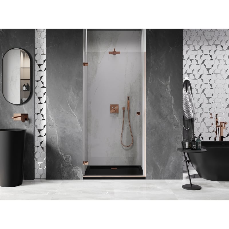 Mexen Lunar-B left-hinged shower door 50 cm, transparent, rose gold - 832-050-000-60-00-L