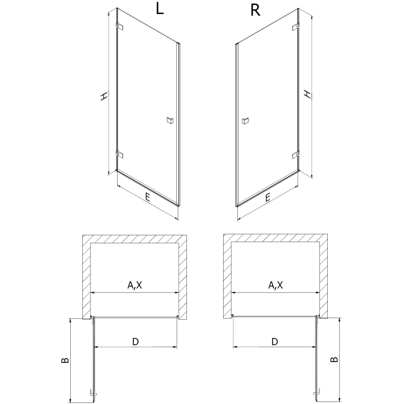 Mexen Lunar-B drzwi prysznicowe uchylne lewe 55 cm, transparent, różowe złoto - 832-055-000-60-00-L