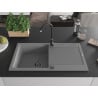 Mexen Leo granite kitchen sink single-bowl with drainer 900 x 500 mm, gray, black siphon - 6501901010-71-B