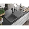 Mexen Leo évier en granit 1 bac avec égouttoir 900 x 500 mm, gris, siphon noir - 6501901010-71-B