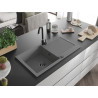 Mexen Leo fregadero de granito de 1 cubeta con escurridor 900 x 500 mm, gris, sifón negro - 6501901010-71-B