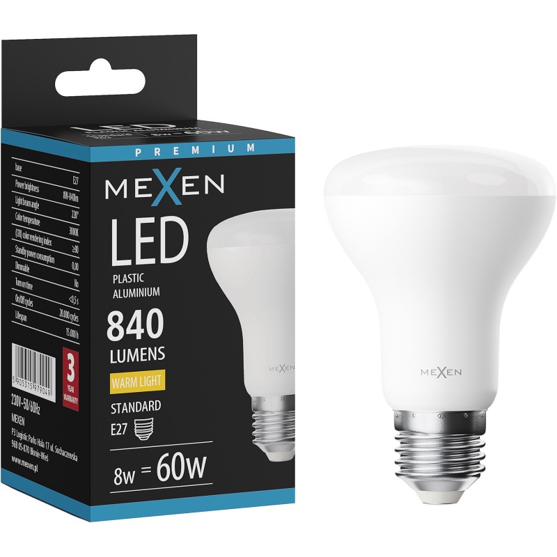 Mexen Nova Bombilla LED E27, R63, 8W, Cálida - 3000K, 840 lm - L104-E27-0830-01