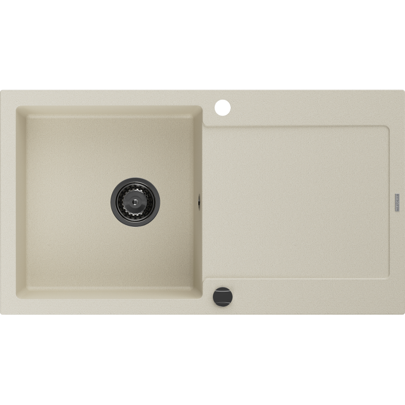 Mexen Leo fregadero de granito de 1 cámara con escurridor 900 x 500 mm, beige, sifón negro - 6501901010-69-B