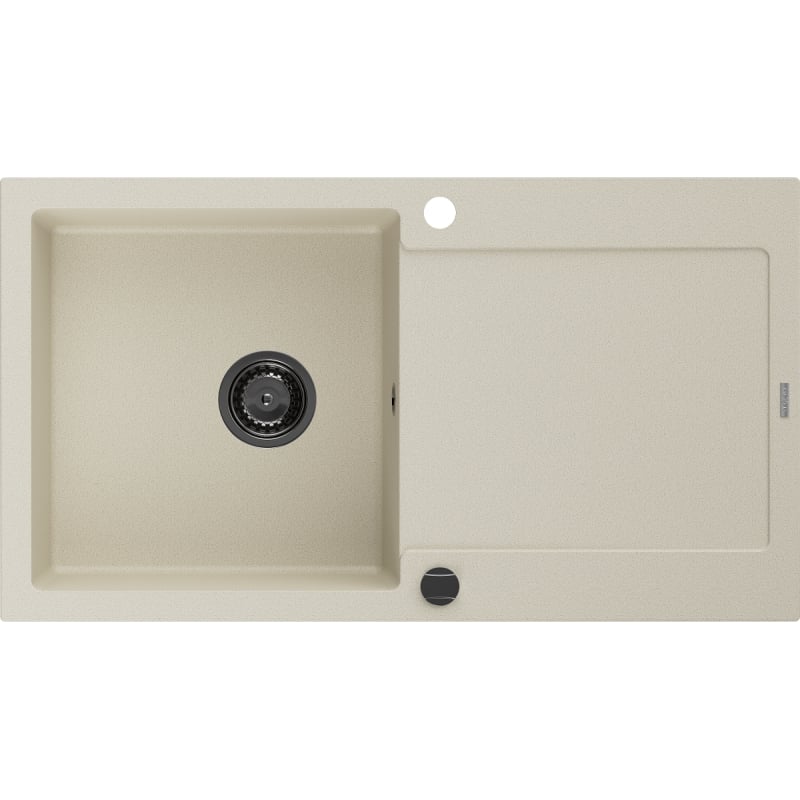 Mexen Leo fregadero de granito de 1 cubeta con escurridor 900 x 500 mm, beige, sifón negro - 6501901010-69-B