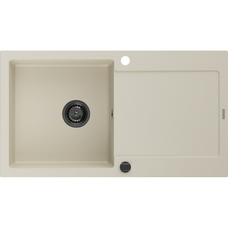 Mexen Leo granit gootsteen 1-komoers met afdruiprek 900 x 500 mm, beige, zwarte sifon - 6501901010-69-B
