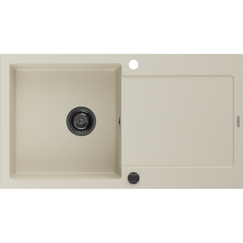 Mexen Leo lavello in granito a 1 vasca con scolapiatti 900 x 500 mm, beige, sifone nero - 6501901010-69-B
