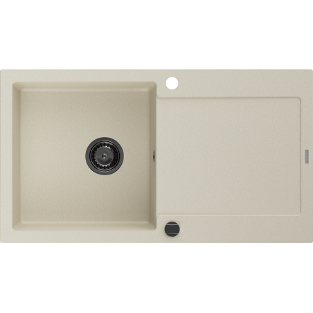 Mexen Leo fregadero de granito de 1 cámara con escurridor 900 x 500 mm, beige, sifón negro - 6501901010-69-B