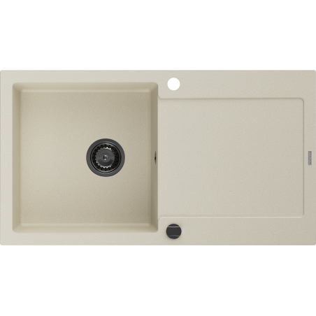 Mexen Leo granieten spoelbak 1-komerig met druiprek 900 x 500 mm, beige, zwarte sifon - 6501901010-69-B