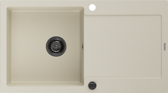 Mexen Leo lavello in granito a 1 vasca con scolapiatti 900 x 500 mm, beige, sifone nero - 6501901010-69-B