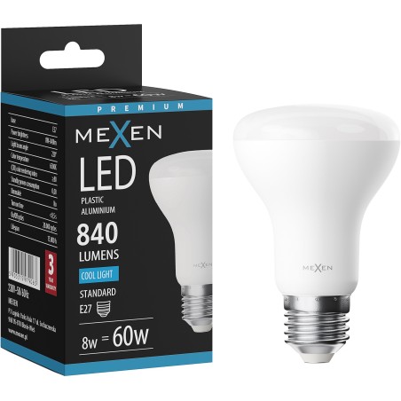 Mexen Nova Bombilla LED E27, R63, 8W, Fría - 6500K, 840 lm - L104-E27-0865-01