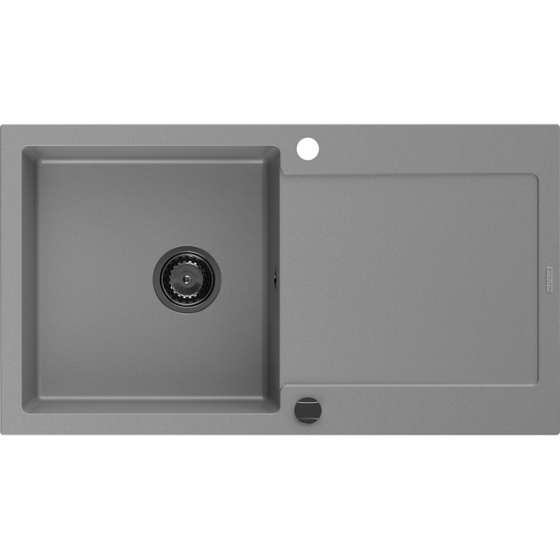 Mexen Leo fregadero de granito de 1 cámara con escurridor 900 x 500 mm, gris, sifón negro - 6501901010-71-B