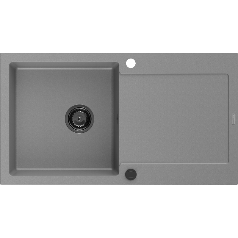 Mexen Leo fregadero de granito de 1 cubeta con escurridor 900 x 500 mm, gris, sifón negro - 6501901010-71-B