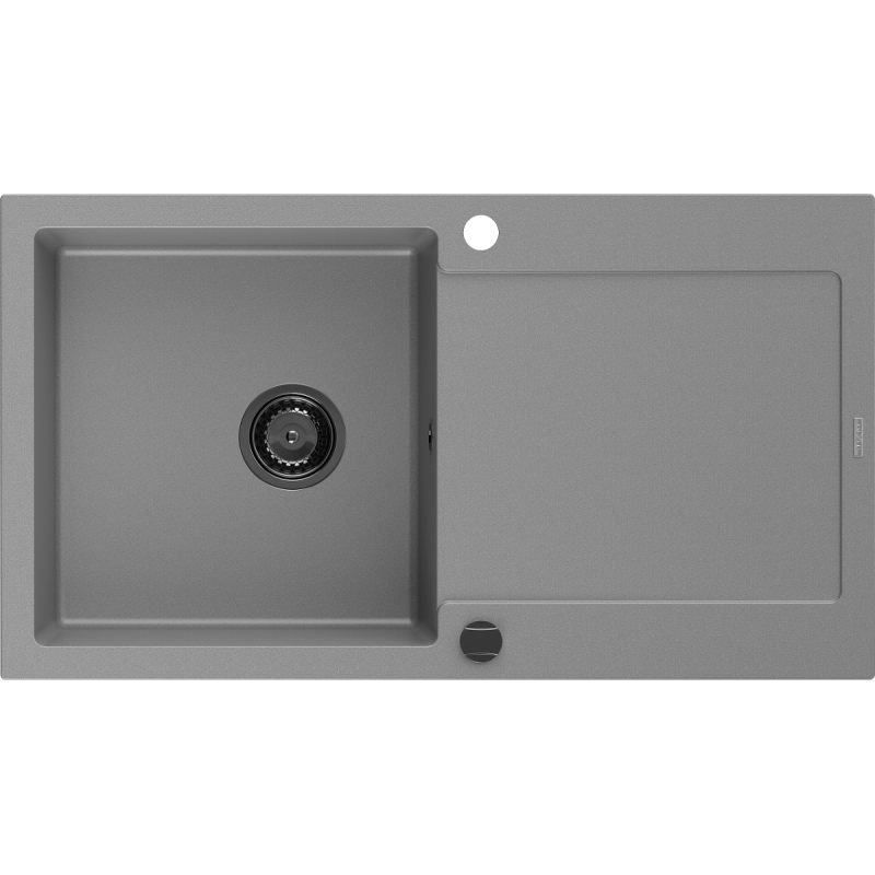 Mexen Leo lavello in granito 1 vasca con gocciolatoio 900 x 500 mm, grigio, sifone nero - 6501901010-71-B