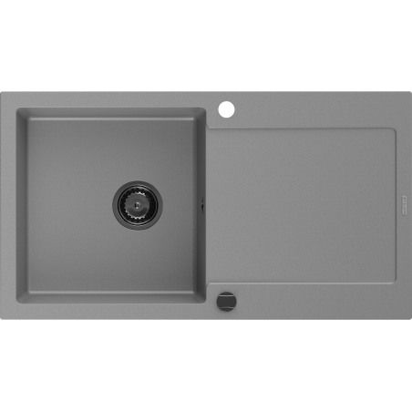 Mexen Leo lavello in granito 1 vasca con gocciolatoio 900 x 500 mm, grigio, sifone nero - 6501901010-71-B