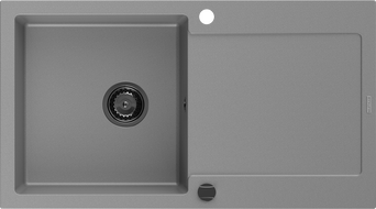 Mexen Leo granieten spoelbak 1-kompartment met afdruiprek 900 x 500 mm, grijs, zwarte sifon - 6501901010-71-B