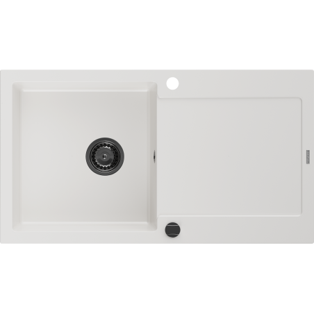 Mexen Leo granit izlietne ar vienu nodalījumu un noteci, 900 x 500 mm, balta, melna sifons - 6501901010-20-B