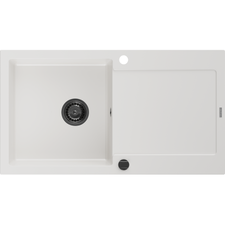 Mexen Leo granitdiskho med 1 fack och avrinningsyta 900 x 500 mm, vit, svart syfon - 6501901010-20-B