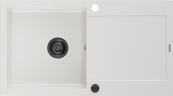 Mexen Leo granieten spoelbak 1-komor met afdruiprek 900 x 500 mm, wit, zwarte sifon - 6501901010-20-B