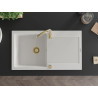 Mexen Leo granitische één-kamer spoelbak met afdruiprek 900 x 500 mm, wit, gouden sifon - 6501901010-20-G