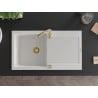 Mexen Leo Granitspüle 1-becken mit Abtropffläche 900 x 500 mm, weiß, goldener Siphon - 6501901010-20-G