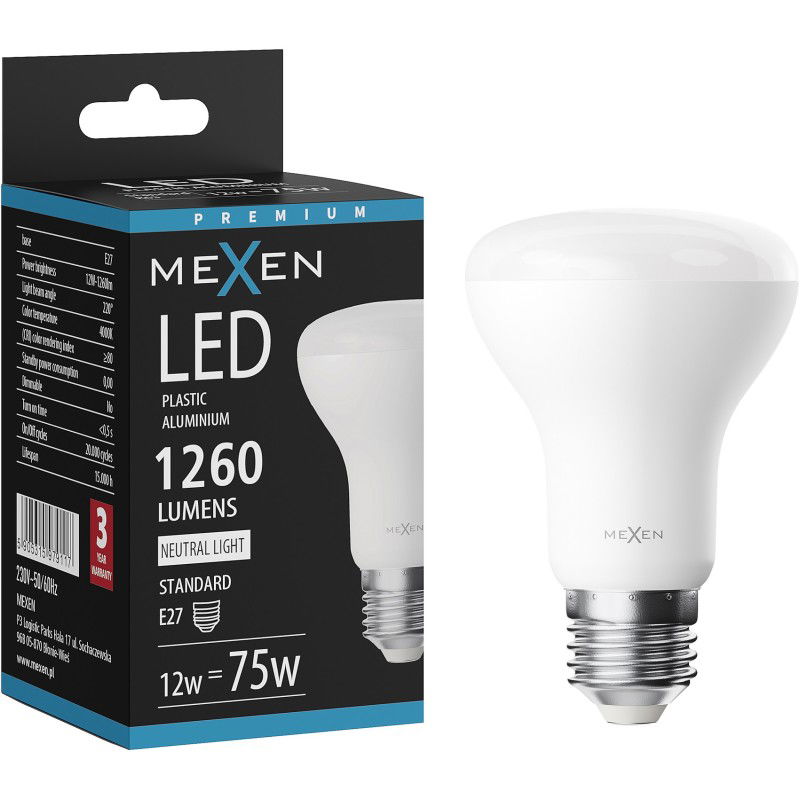 Mexen Nova LED žarnica E27, R63, 12W, Nevtralna - 4000K, 1260 lm - L104-E27-1240-01