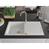 Mexen Leo évier en granit 1 bac avec égouttoir 900 x 500 mm, blanc, siphon doré - 6501901010-20-G