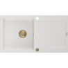 Mexen Leo évier en granit 1 bac avec égouttoir 900 x 500 mm, blanc, siphon doré - 6501901010-20-G